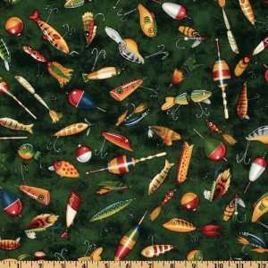  44 Wide Off The Hook Fishing Lures Green Fabric By The 