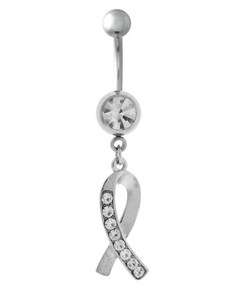CZ Breast Cancer Awareness Belly Bar / Navel Ring  