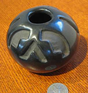 Santa Clara Pueblo Carved Blackware Seed Pot  