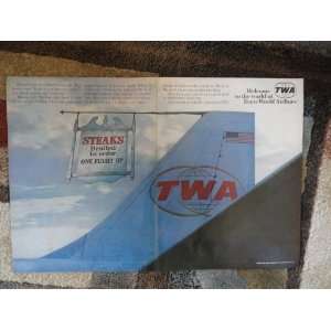  TWA,1967 Print Ad. (steaks broiled to order one flight up 