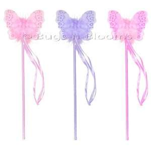  Nylon Butterfly Fairy Wands 3 piece Set (Pink, Dark Pink and Purple 