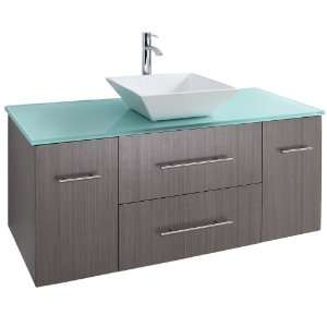 Bianca 48 Bathroom Vanity   Grey Oak with Green Glass Counter and 