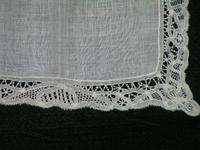 Vintage White Battenberg Lace Wedding Handkerchief  