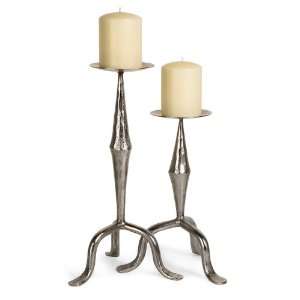  Set of 2 Silver Three Legged Pillar Candle Holder Stands 