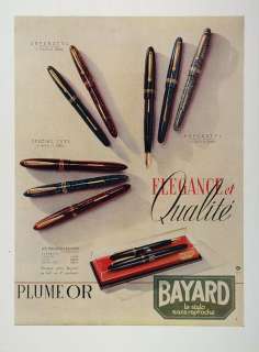 1948 ORIGINAL French Color Ad Bayard Fountain Pen Set   ORIGINAL 