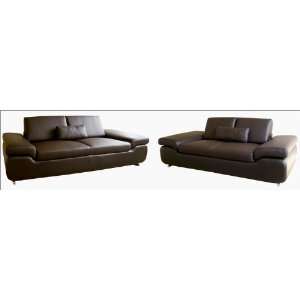  Davey Leather 2 pcs Sofa Set in Brown