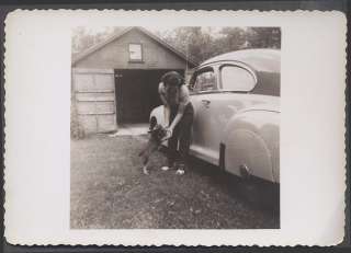 Car Photo Pretty Girl & Dog & 1947 Oldsmobile Olds w/ Fender Skirts 