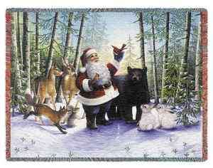 CHRISTMAS SANTA DEER BEAR BUNNY TAPESTRY THROW BLANKET  
