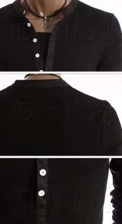 New Mens Lined Henley Black Button Shirt Slim sz S M L  