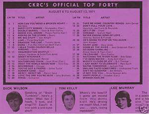 1971 CKRC Canadian Music Survey Hit Chart Bee Gees #1  