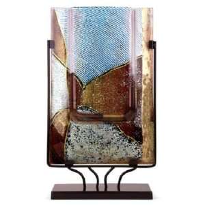   White and Gold Leaf 18 Inch Abstract Rectangle Vase with Metal Stand