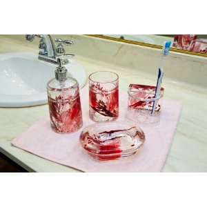  4 Piece Acrylic Bathroom Accessories Set Red Leave Gift 
