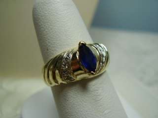 14K Yellow Gold Marquise Cut Sapphire and Diamond Band  
