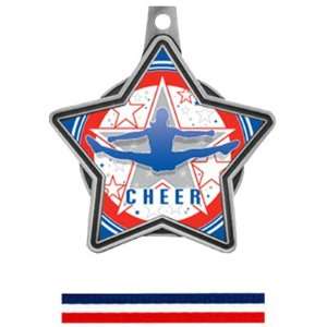  Custom Cheer Medals M 5501CH SILVER MEDAL / RED WHITE BLUE RIBBON 