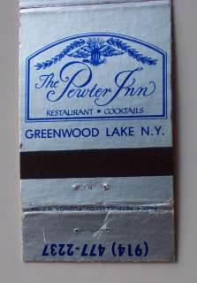 1980s Matchbook Pewter Inn Cocktails Greenwood Lake NY  