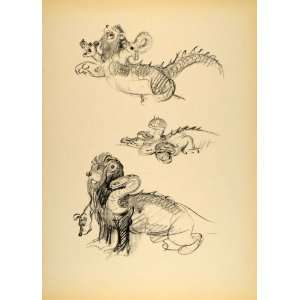 1948 Albert Hurter Disney Cartoon Dragon Lion Print   Original Print