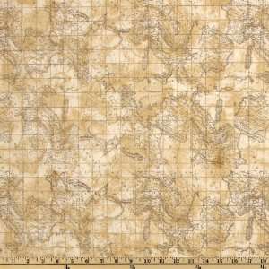   Grapevine World Map Beige Fabric By The Yard Arts, Crafts & Sewing