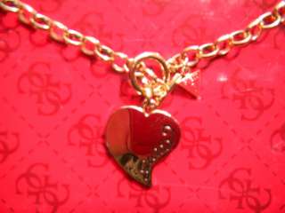 GUESS Golden TONE NECKLACE w/ golden HEART CHARM with Gift Pouch 
