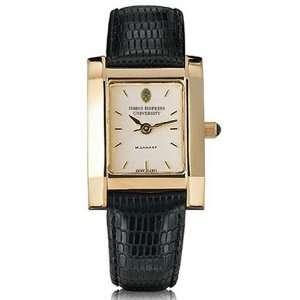 Johns Hopkins University Womens Swiss Watch   Gold Quad with Leather 
