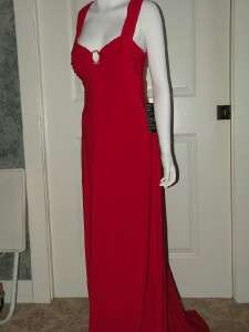 10 Betsy and Adam LONG TRAIN Prom Evening Red Beaded NWT Formal Dress 