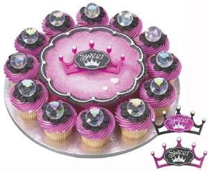 Sweet 16 Pink Black Crown Cake Cupcake Decoration Toppers Layons  2 