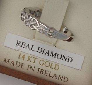 14K WHITE DIAMOND CELTIC KNOT RING IRISH MADE SIZE 6.5  