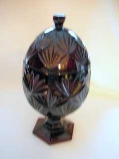 VINTAGE CRIS D ARQUES LUMINARC RUBY RED COVERED CANDY DISH EGG SHAPED 