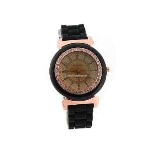  Crystal Dial Textured Blocky Silicone Watchband Women 