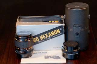 Konica Hexanon 55mm F3.5 Macro Lens with Adapter and Hard Case Mint in 