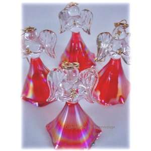   Set 4 Blown Ruby Red Angel Glass Christmas Ornaments