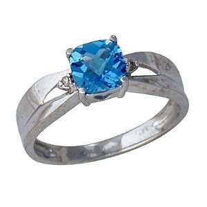    Cushion Cut Blue Topaz & Diamond White Gold Ring SZUL Jewelry