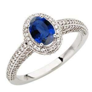   Blue Sapphire Oval Gemstone set in Pave Diamond Gold Mounting for SALE