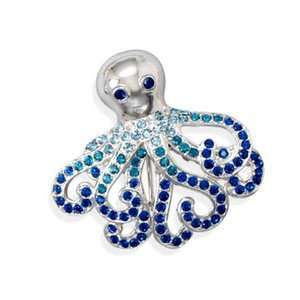  Happy Octopus Pin Brooch with Blue Swarovski Crystal Three 