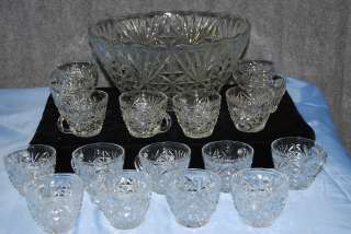 Large, Cut Glass, Punch Bowl, Strawberry Diamond & Fan Pattern, 17 