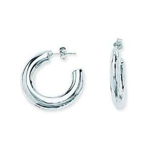  Sterling Silver Polished Rhodium Semi Hoop Earrings 7/8 