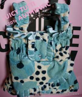   Couture Powder Blue Dotty Floral Button Terry Dog Dress $55 Small