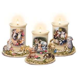  Live, Love, Purr Porcelain Kitten Candleholder Collection 