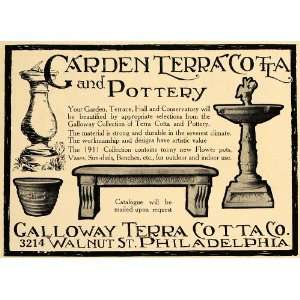  1911 Ad Galloway Terra Cotta Co Pottery Fountain Vase 
