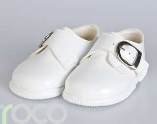 BOYS TODDLERS WHITE PATENT LEATHER BUCKLE PRAM SHOES  