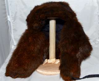Womans Red Brown Genuine Rabbit Fur Flap With Visor Winterized Tie 