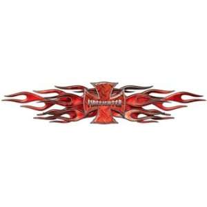  Flaming Maltese Cross Firefighter Decal   Red   7.5 h x 