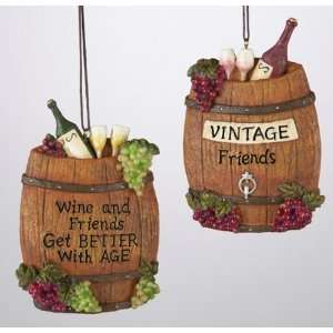 Wine and Friends Wine Barrel Christmas Ornament Set of 2  