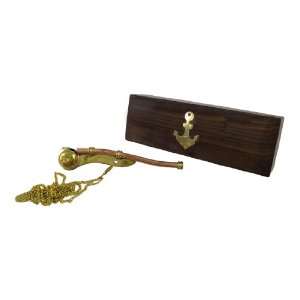    Brass Boatswains Call In Wooden Box Whistle