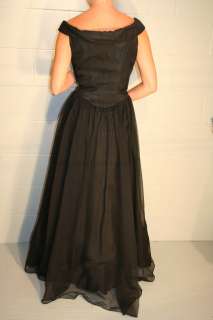 1945 BeauTime Formal Sz M VTG 40s WWII Black Net EVENING BALL GOWN 