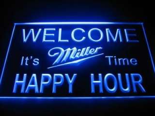 Happy Hour Welcome Miller Beer Bar Light Sign Neon B523  