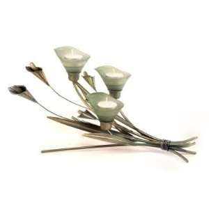  Green Patina Copper Triple Lily Candleholder