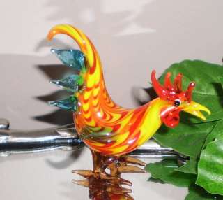 ELEGANTLY COLORED HAND BLOWN GLASS ROOSTER COLLECTIBLE  