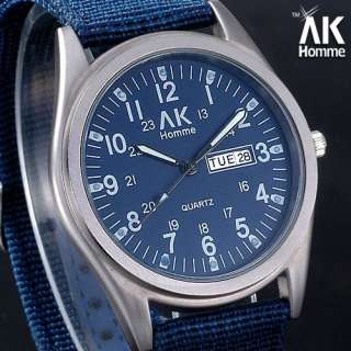 Blue AK Homme Stainless Steel Mens Ladies Quartz Watch  