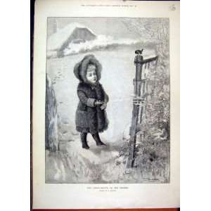    1892 Winter Scene Little Girl Fur Coat Snow Country