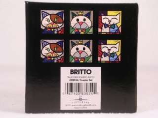   Romero Britto Cats Coaster Set of 6   3 designs #330104 NIB  
